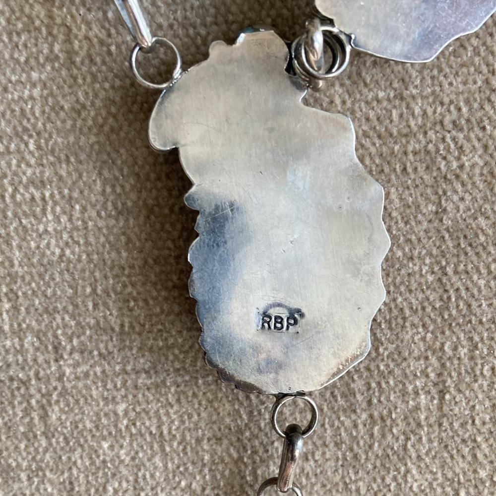 Sterling RBP RAYMOND PLATERO Turquoise Coral 22” Necklace with 4” Drop - Picture 6 of 9